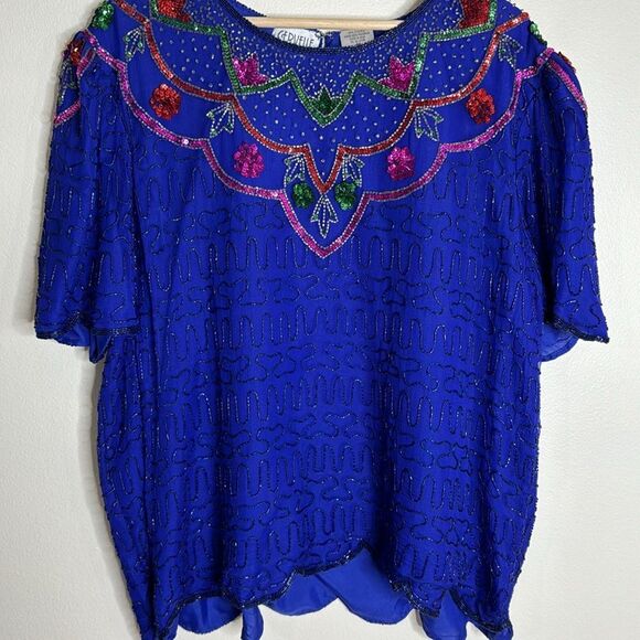 Cervelle ladies beaded sequin silk blouse top size 3X - Picture 2 of 11